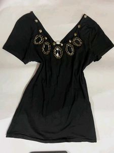 Black y2k vintage retro V-Neck Top