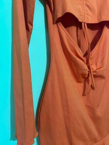 Orange Ruched Cut-Out Mini Dress