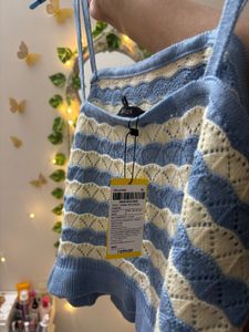 Blue &amp; white Striped Knit crochet Tank Top