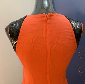 Sparkly Sequin Panel Orange Dress