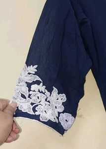 Elegant Navy Blue Kurta with White Embroidery