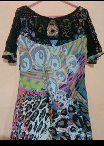 Abstract Print Top with Lace Detail