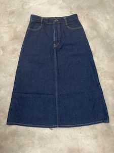 Vintage Dark Blue A-Line Maxi Denim Skirt | Waist