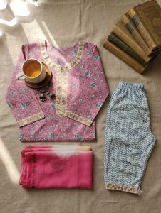 Boho Pink Floral Kurta Set
