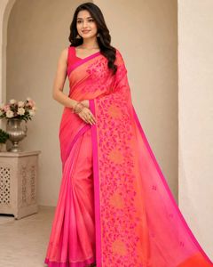 Beautiful Pink & Orange Embroidered Saree