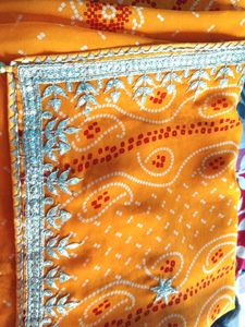 Yellow Saree Gota Patti Border Blouse Size 44 Inch