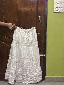 Elegant White Tiered Ethnic Skirt