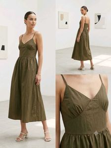 Olive Green Spaghetti Strap Midi Dress
