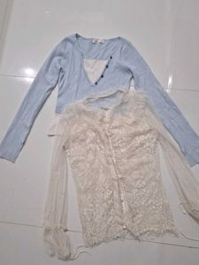 Sheer Lace & Blue Cardigan Set