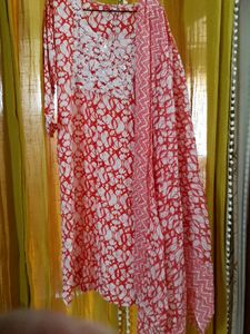Red Colour Printed Kurta Set Medium Size