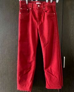 ZARA Free Delivery Red Denim Wide Leg cropped