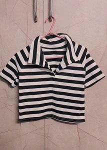 Striped Cropped Polo Top