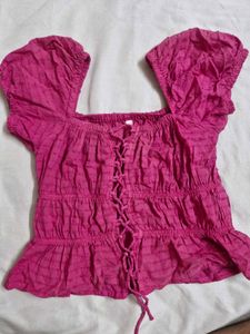 Chic Pink Lace-Up Crop Top