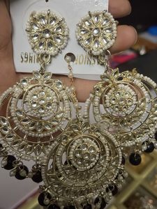 Elegant Chandbali Earrings with Pearls &amp; Beads