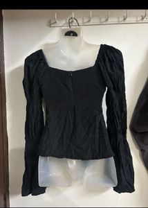 Chic Black Square Neck Puff Sleeve Top