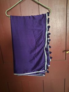 Elegant Purple Dupatta with Pom-Poms