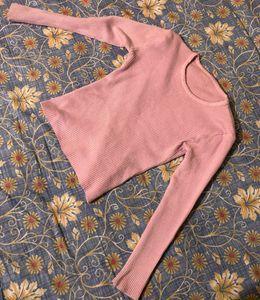 Pink Ribbed Long Sleeve Body Hugging Top