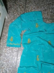 cyan silk salwar kameez set with dupatta