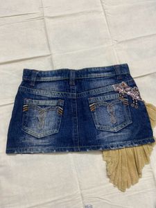 vintage Embellished Denim Mini Skirt