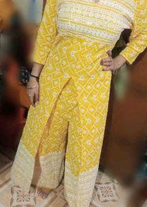 Yellow Chikankari Kurta with Palazzo Pants