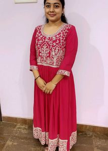 xxl pink embroided full length anarkali