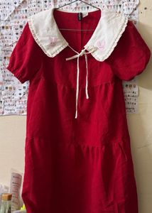 Cute Red Dress with Bunny Collar