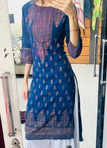 Blue Kurta with Gold Print