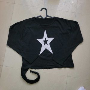 Black Star Print Knit Top