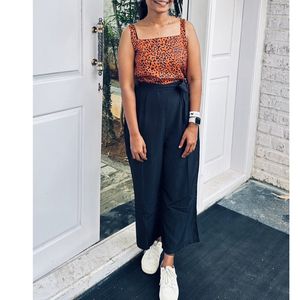 Zima Leto Brown & Black Printed Basic Jumpsuit