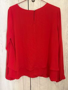 Chic Red Layered Long Sleeve Top