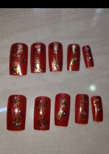 Customized Red &amp; Sea green Nails