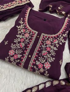 Embroidered Purple Kurta Set with Dupatta