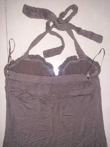 🤎 Rare Taupe Ruched Halter Neck Long Top