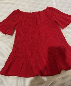Smocked Off-Shoulder Red Top