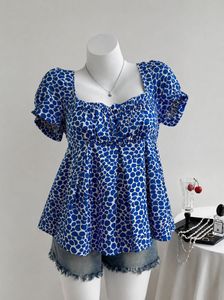 Y2K Blue & White Polka Dot Babydoll Top