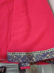 Vibrant tamatari Saree with Blue Border
