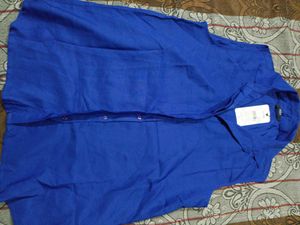 Shein Blue Sleeveless Collared Shirt