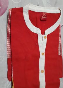Red Kurta with White Accents