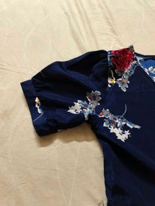 Blue Floral Peplum Top