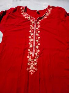 Elegant Red Embroidered Kurta