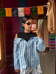 Stylish Off-Shoulder Striped Shirt