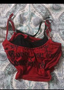Red Graphic Print grungey pinterest crop Top