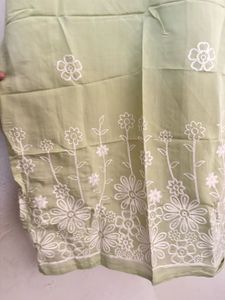 Light Green Floral embroidered sleeveless Kurti