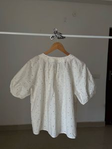 White Polka Dot Puff Sleeve Top
