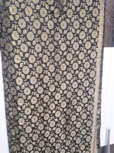Black floral brocade material