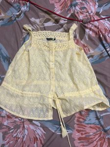 Yellow Embroidered Sleeveless Blouse