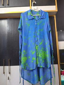 Blue &amp; Green Tie-Dye high low Shirt