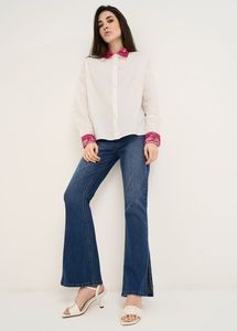 White Button-Up Shirt with Crochet Collar