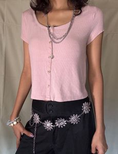 Ribbed Button-Front Tee