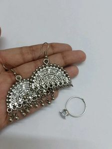 oxidised earrings and ring